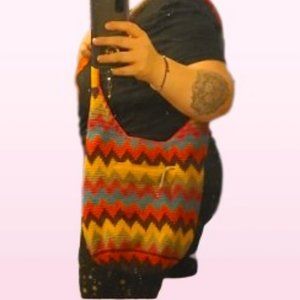 The Sak Colorful Chevron Pattern Crochet Oversized Hobo Bag, Rainbow Zig Zag